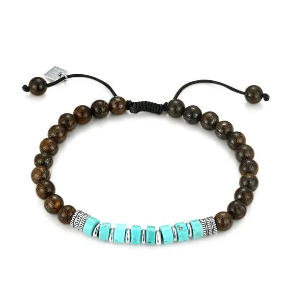 Armband in edelstaal, hout en turquoise