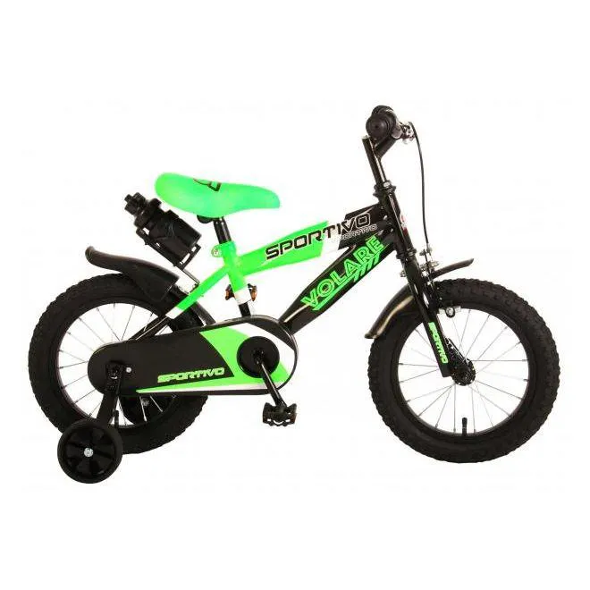 Volare Sportivo Kinderfiets - Jongens - 14 inch - Neon Groen Zwart - 95% afgemonteerd