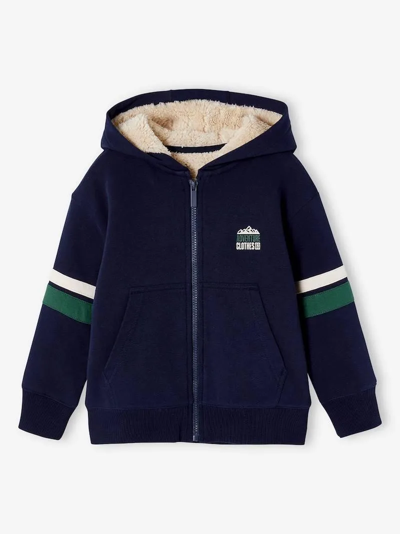 Sweat garçon zippé à capuche doublé sherpa - marine