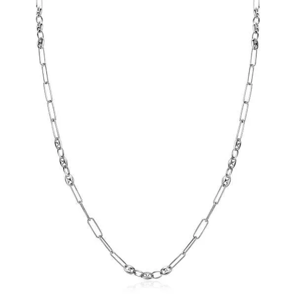 ZINZI zilveren koffieboon schakelketting 45cm, gecombineerd met lange ovale schakels ZIC2467