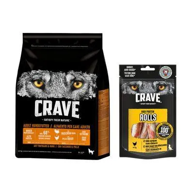 Crave 2,8 kg + Friandises High Protein Rolls 8 x 50 g : 15 % de remise !