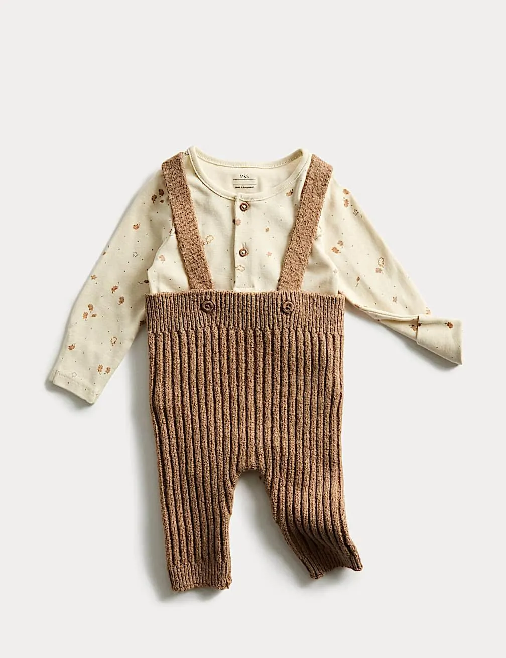 2pc Cotton Rich Sprig Dungaree Outfit (0-12 Mths)