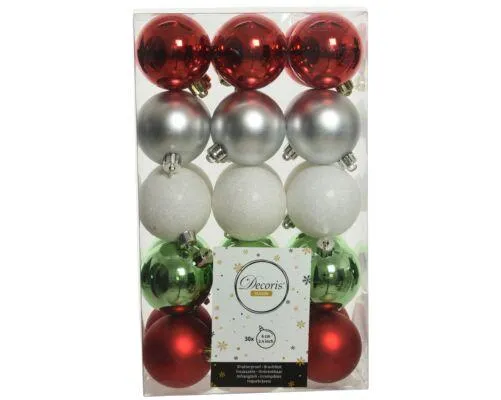 Decoris 020157 Kerstballen Kunststof Mix - 30 Stuks