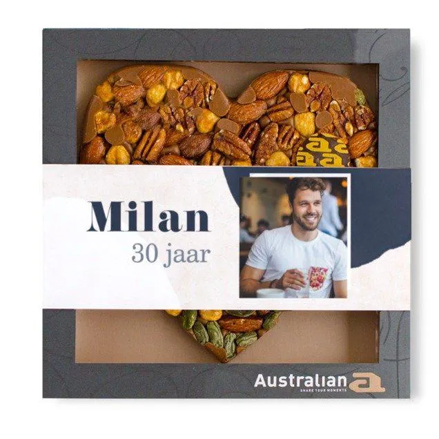 Australian Hart | Melk Noten | Gefeliciteerd met eigen foto en tekst | 220g