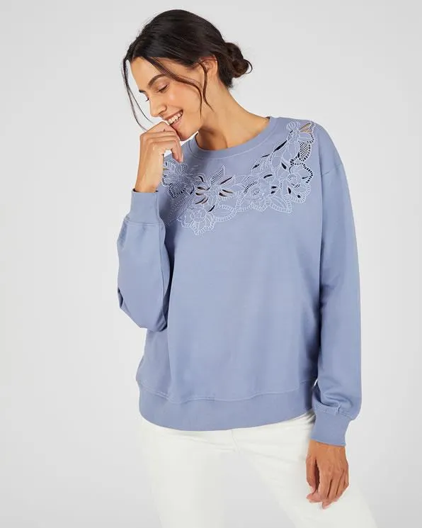 Geborduurd sweatshirt van zuiver katoen
