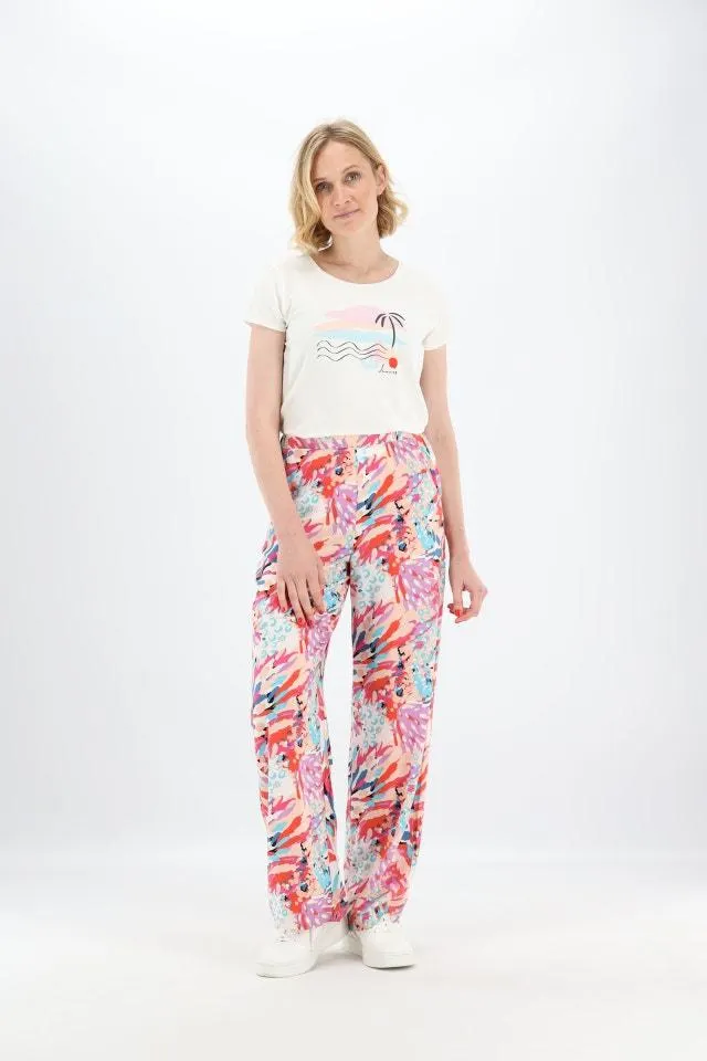 Oranje/roze/blauw/paars geprinte losse broek