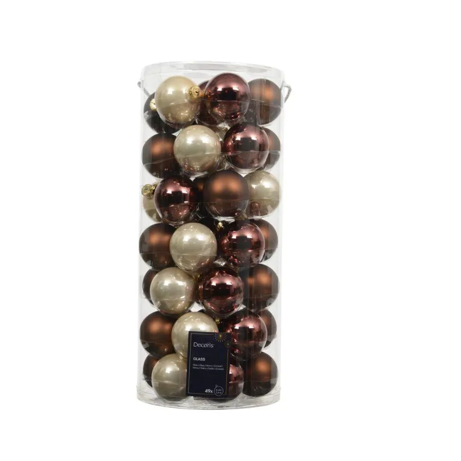 Decoris kerstbal glas bruin 49 stuks koker