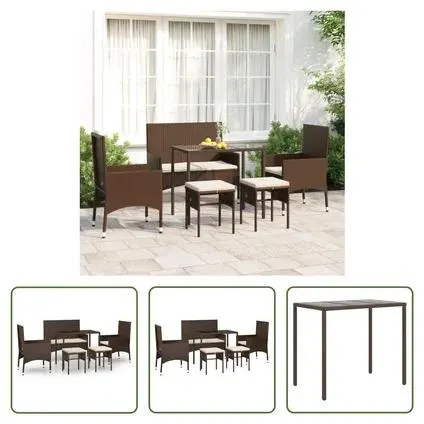 vidaXL Salon de jardin 6 pcs avec coussins Marron Résine tressée