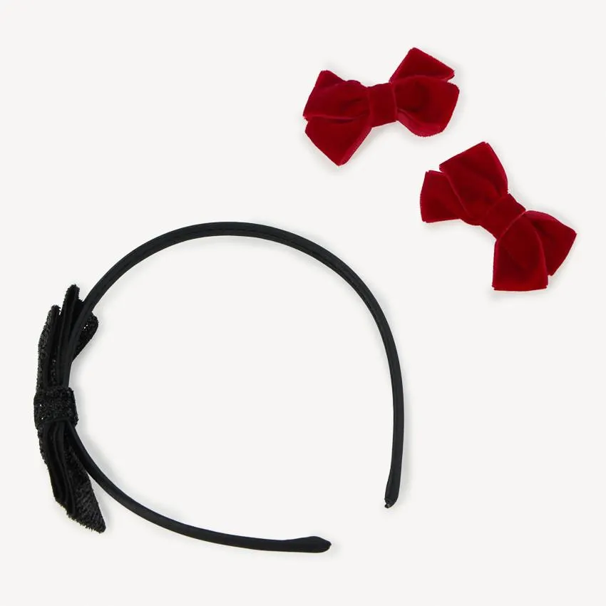 Set serre-tête + 2 barrettes nœuds fantaisie pour fille