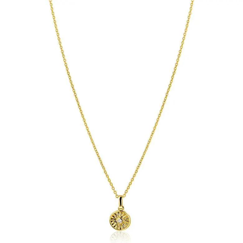 ZINZI gold plated zilveren ketting 42-45cm met zon hanger, bezet met witte zirkonia ZIC2741