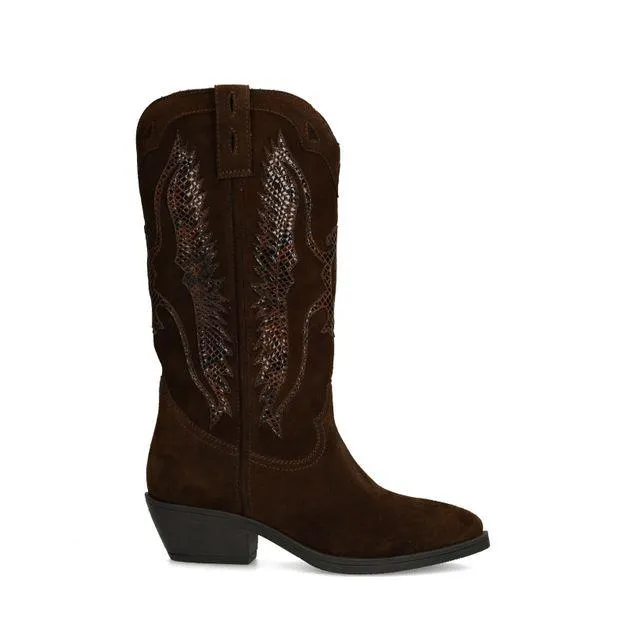 Bruine suède cowboylaarzen met snake details