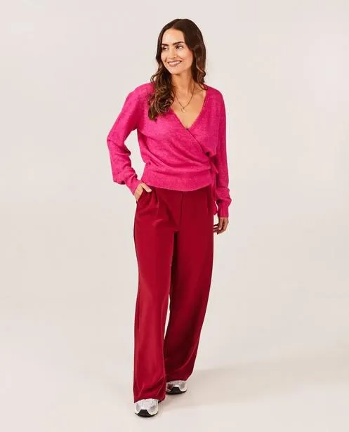 Roze cardigan met wikkelkraag
