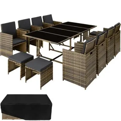 Tectake® Salon De Jardin Palma 12 Places Avec Housse De Protection - Variante 2