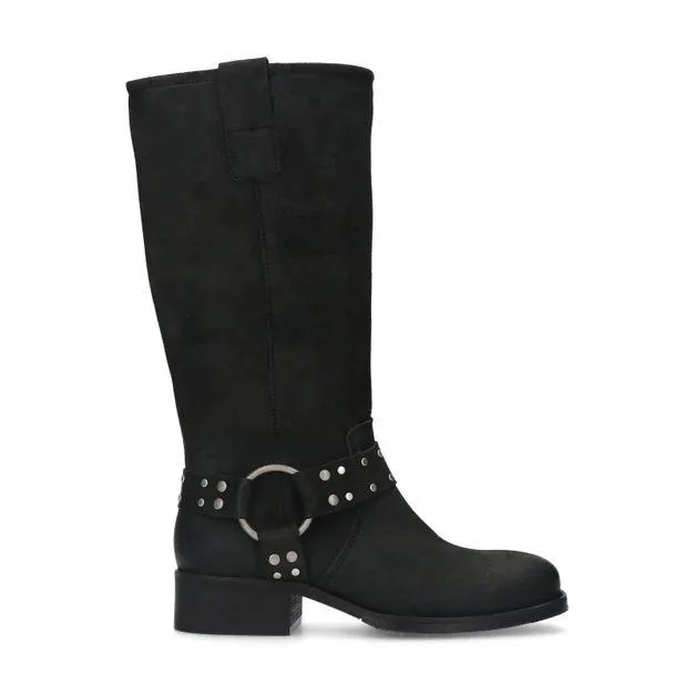 Grijze leren hoge biker laarzen