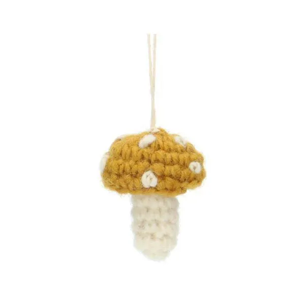 Hanger paddenstoel, geel, gehaakt, wol, ca. 5 cm