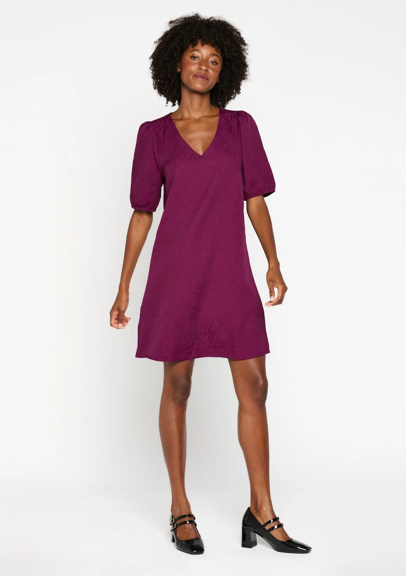 A-line dress with puff sleeves