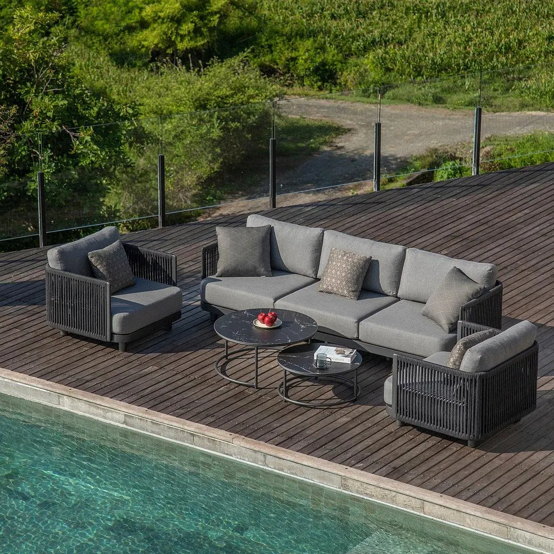 Bonito loungeset in antracite aluminium en vertikaal geweven touw met all-weather kussens