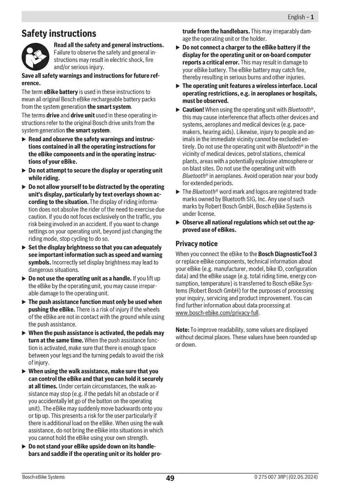 Electric Bike Manual van 12 februari tot 12 augustus 2025 - folder pagina 49