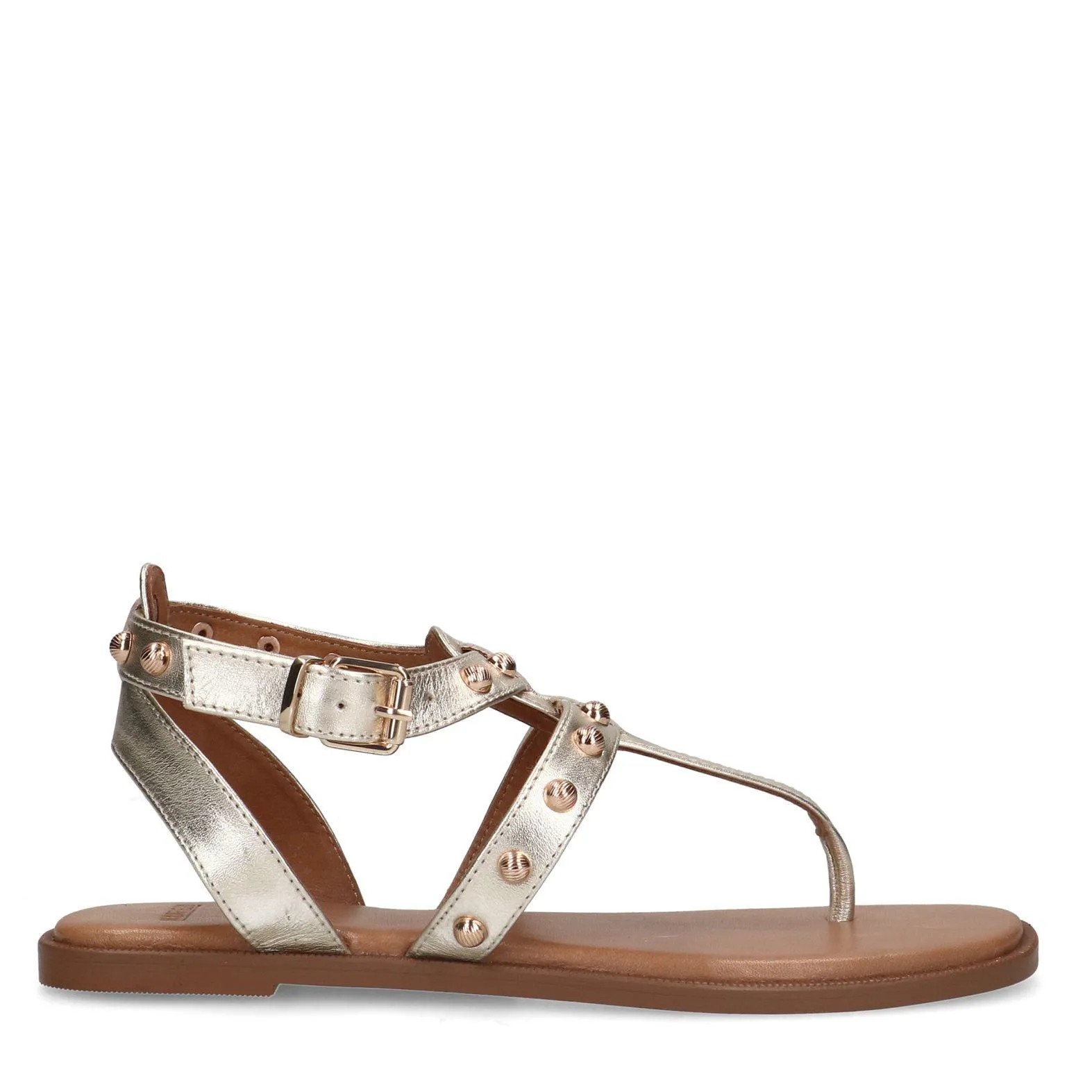 Manfield Gouden leren sandalen met studs