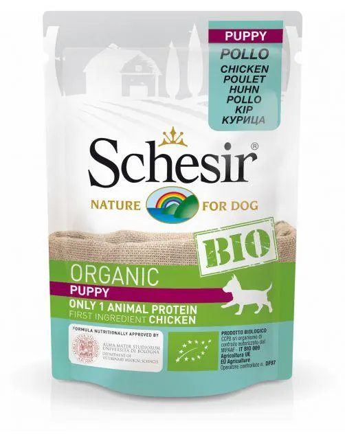 Schesir Puppy Bio Maaltijdzakjes Paté - Hondenvoer - Kip 85 g