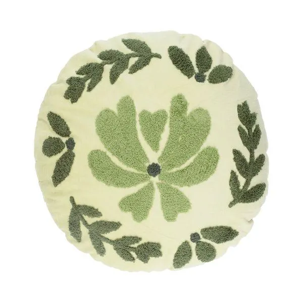 Velours kussen, bio-katoen, rond, Ø 40 cm, groen