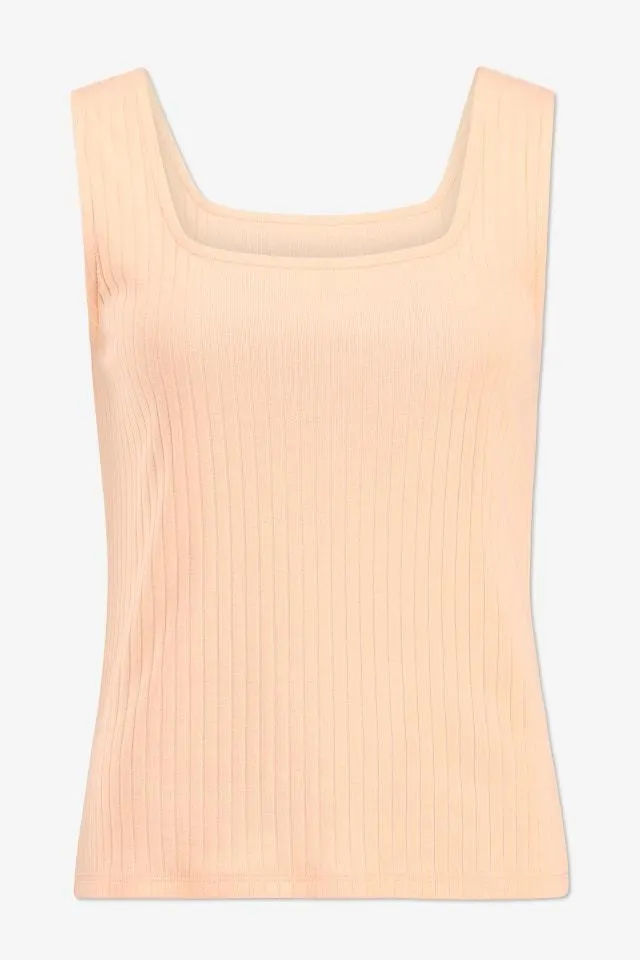Lichtkorale rib top met vierkante hals