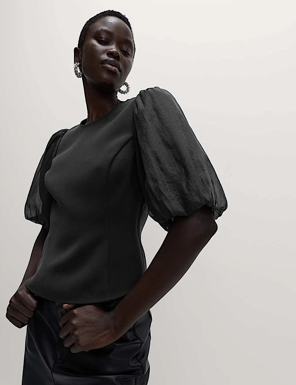 Organza Waisted Puff Sleeve Top