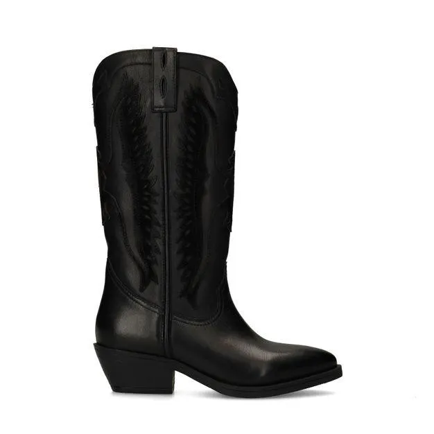 Zwarte leren cowboylaarzen met suède details