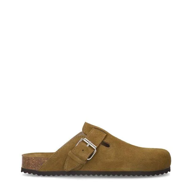 Groene suède clogs met gesp