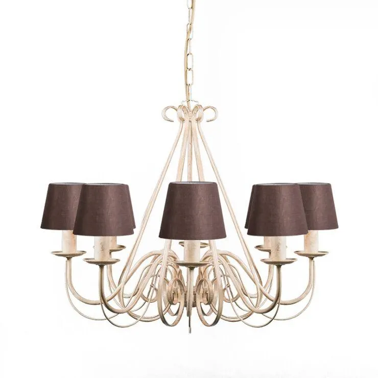 Kroonluchter beige 60 cm met bruine klemkappen - Giuseppe 8