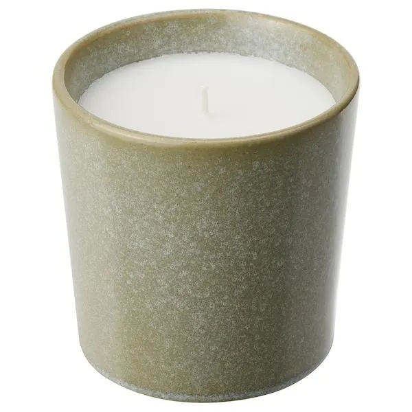 Scented candle in ceramic jar, Fresh grass/light green,