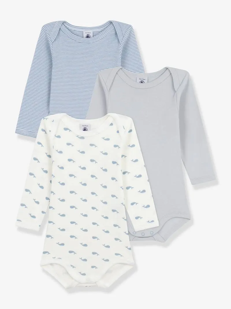 Lot 3 bodies Baleines bébé manches longues - blanc