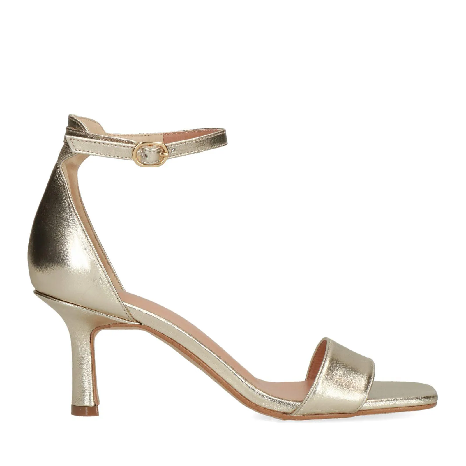 Manfield Goudkleurige leren sandalen met hak