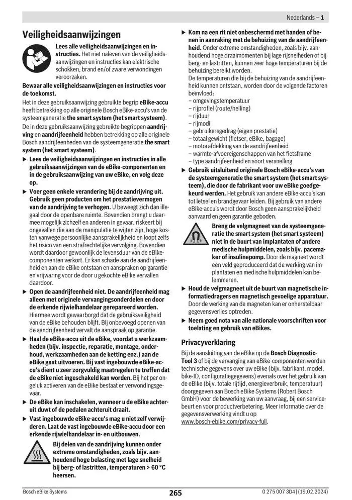 Electric Bike Manual van 12 februari tot 12 augustus 2025 - folder pagina 265