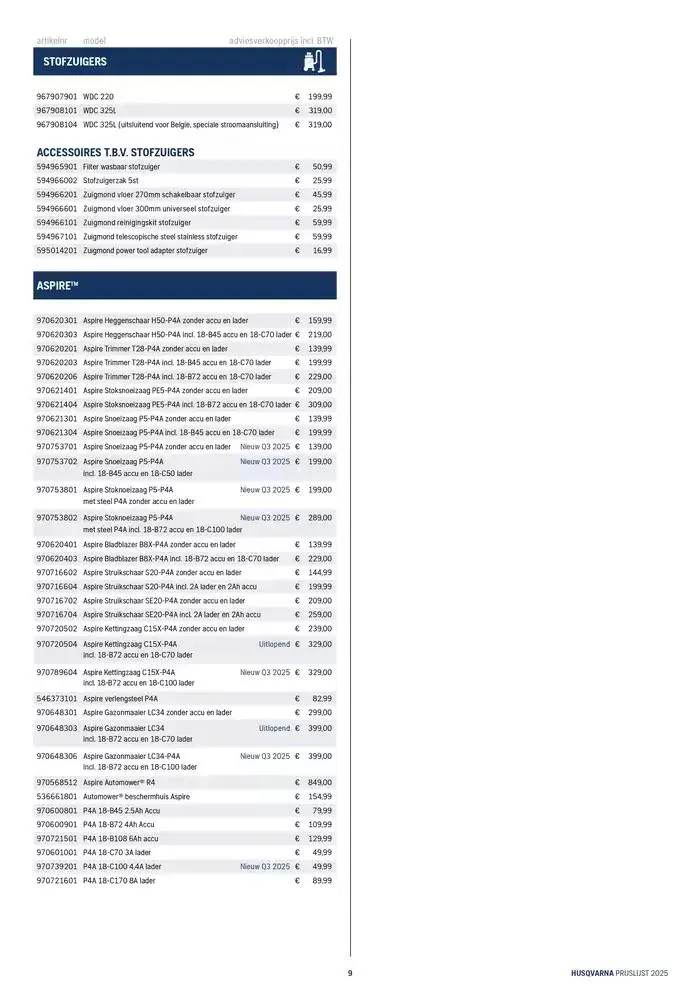 Prijslijst van 15 januari tot 31 maart 2025 - folder pagina 9