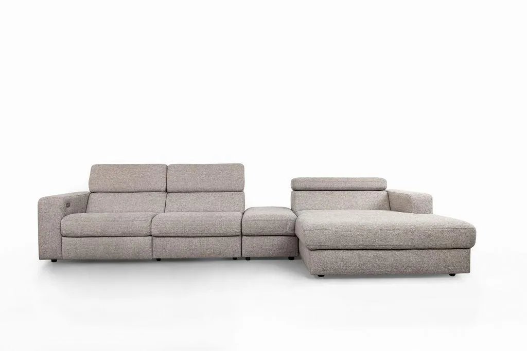 Tweedelig hoeksalon met poef en longchair (rechts) - grijs