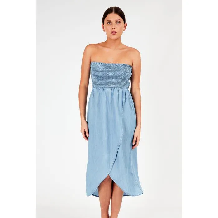 Strapless tencel denim jurk - Esprit