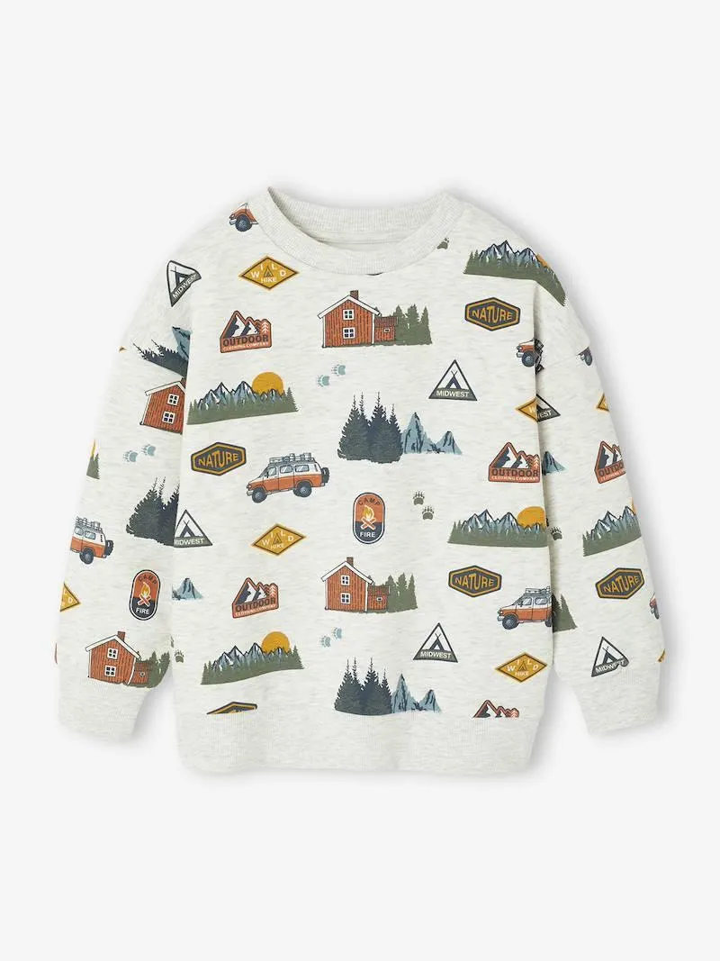 Sweat imprimé garçon - beige chiné