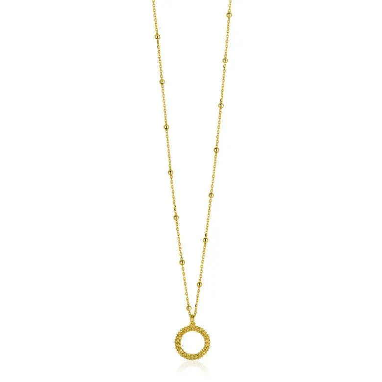 ZINZI gold plated zilveren ketting met kleine bolletjes en ronde hanger (12mm) met bolstructuur 42-45cm ZIC2704G