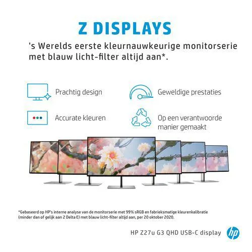 HP Z27u G3 PC-flat panel 68,6 cm (27") 2560 x 1440 Pixels 2K Ultra HD LED Zwart