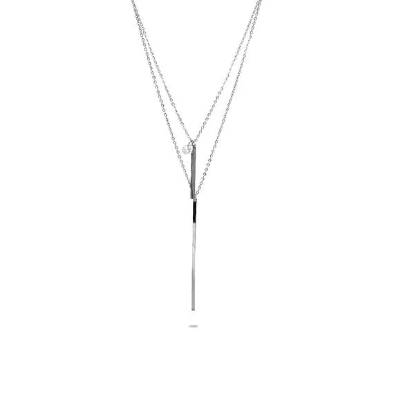 Halsketting in edelstaal, dubbele ketting met staafje