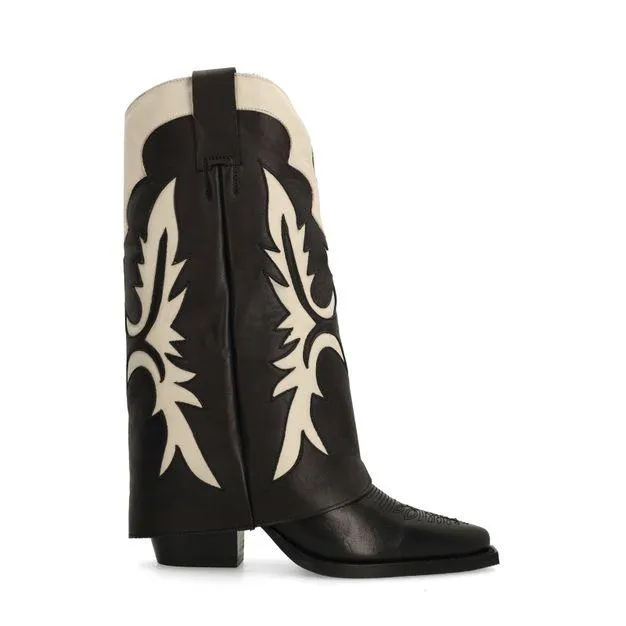 Zwarte leren cowboylaarzen met flap