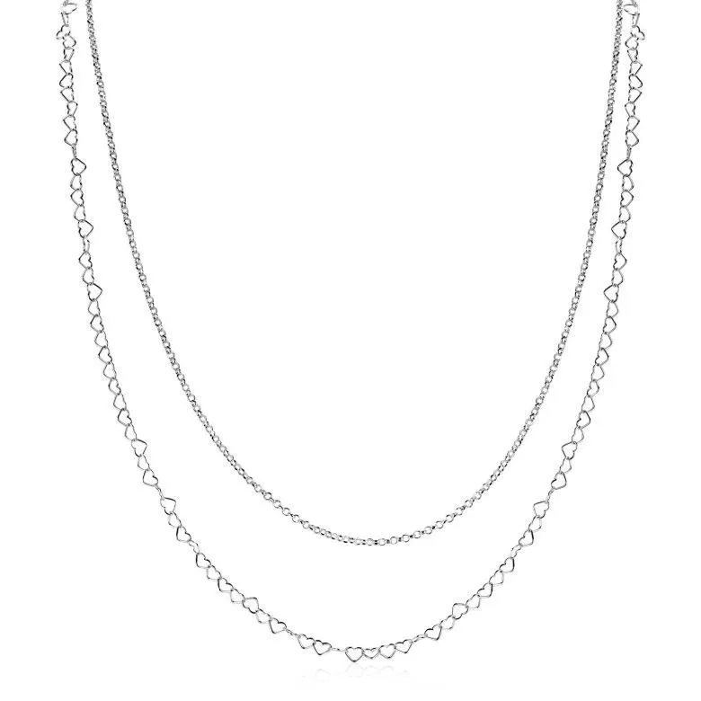 ZINZI zilveren dubbele schakelketting 40–45cm met fijne hartvormige schakels ZIC2775