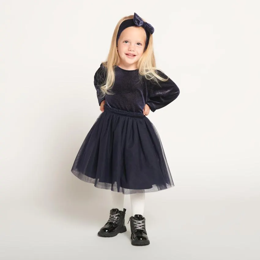 Robe de fête manches longues effet 2 en 1+ bandeau pour bébé fille