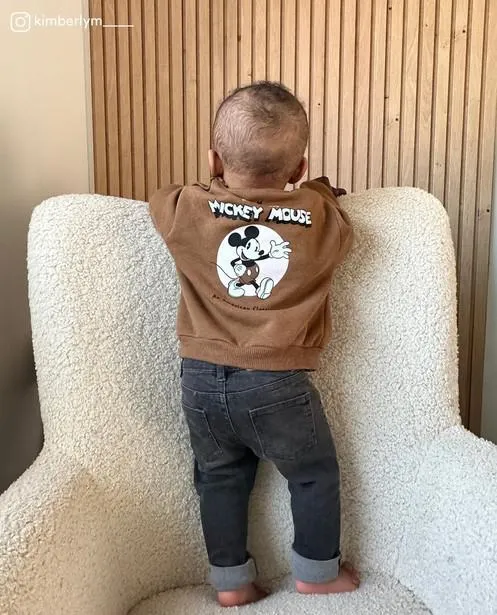 Bruine sweater met print Mickey, baby