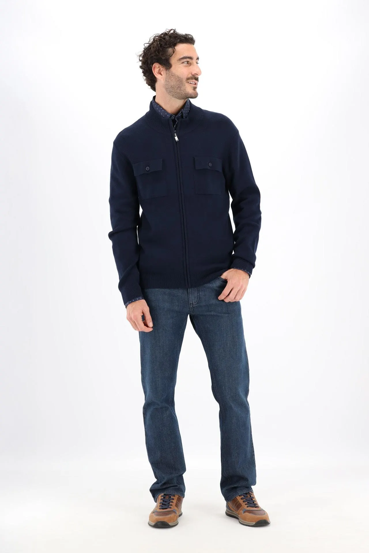 Donkerblauwe cardigan met ritssluiting