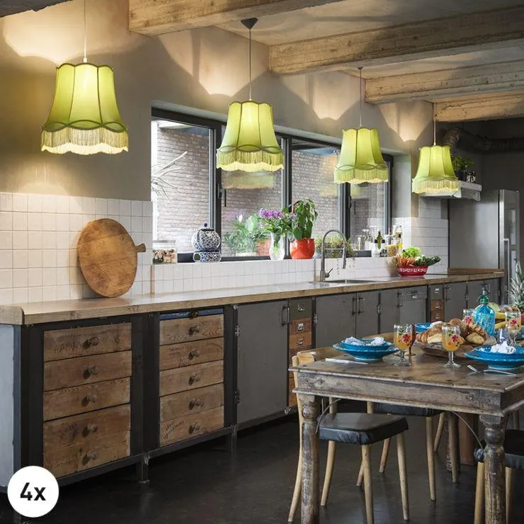Set van 4 retro hanglampen groen 45 cm - Granny
