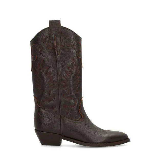 Bruine leren cowboylaarzen met sierstiksels