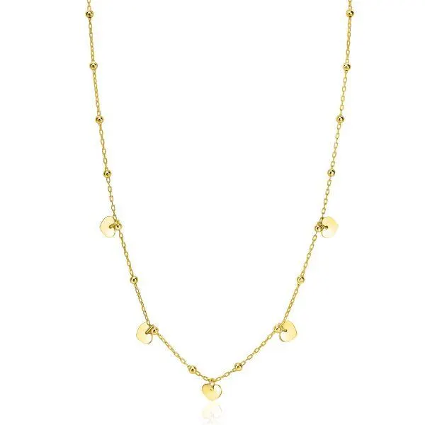 ZINZI gold plated zilveren ankerketting met kleine bolletjes en vijf gladde hartjes 42-45cm ZIC2531G