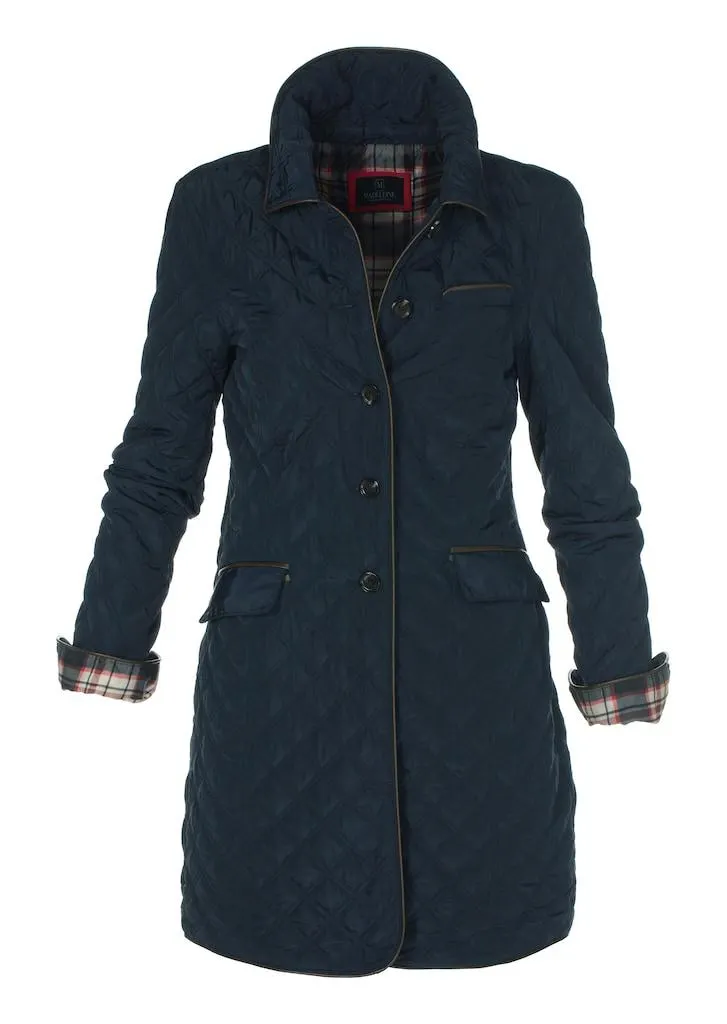 Lange jas met geruite stiksels